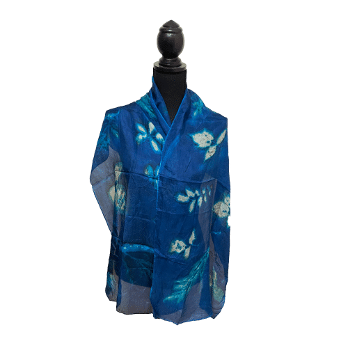 Ecoprint ponge zijde sjaal blauw