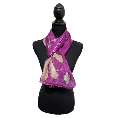 Ecoprint ponge zijde sjaal fuchsia 2