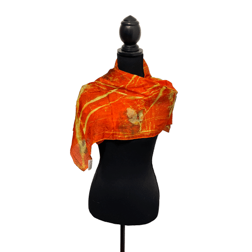 Ecoprint ponge zijde sjaal oranje 3