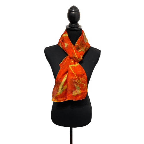 Ecoprint ponge zijde sjaal oranje